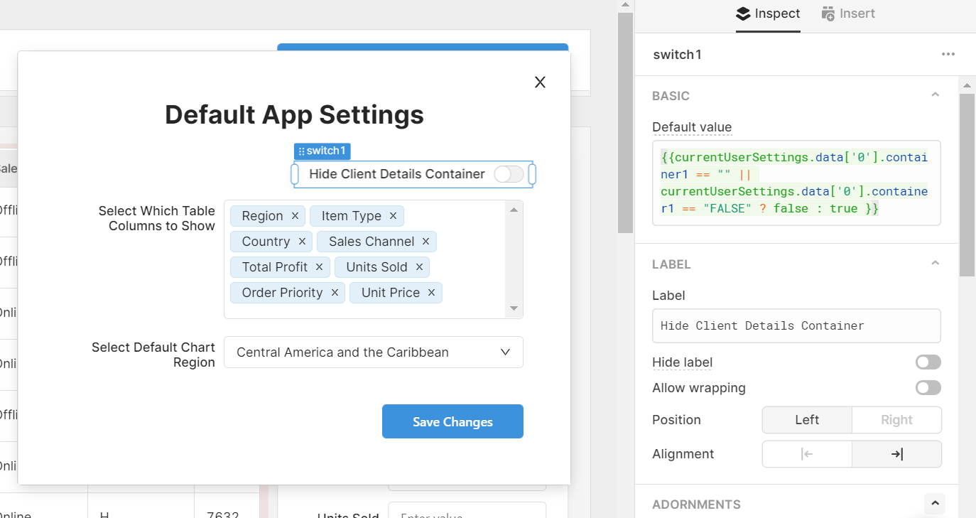 App settings default value for the switch value