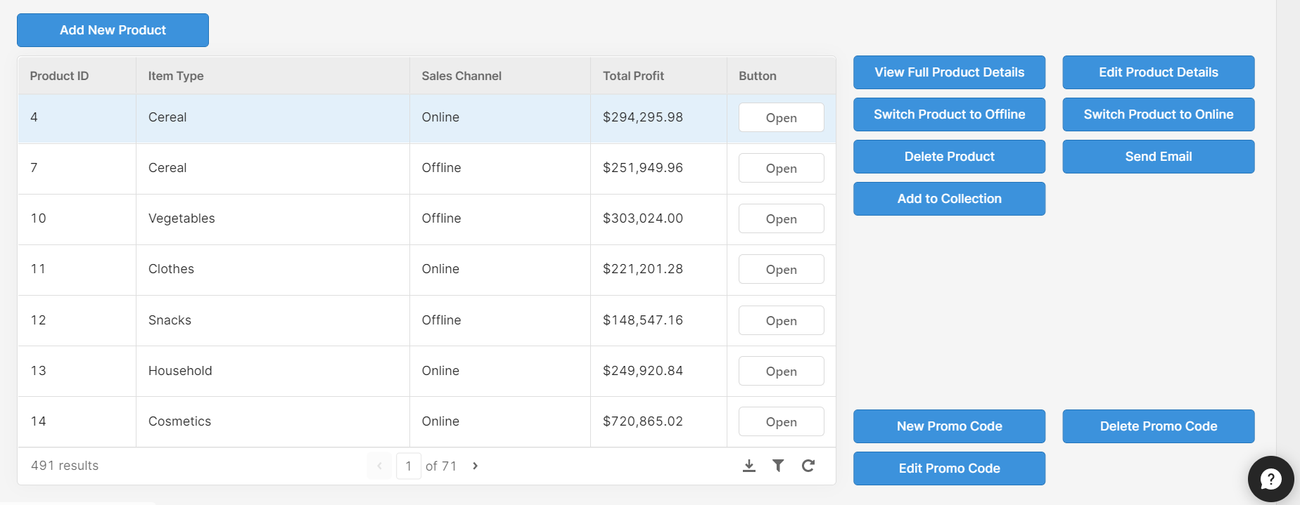 A Retool app with a table and at least 12 different blue buttons on the right side