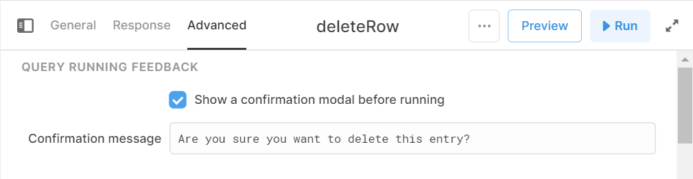 delete row query with confirmation message