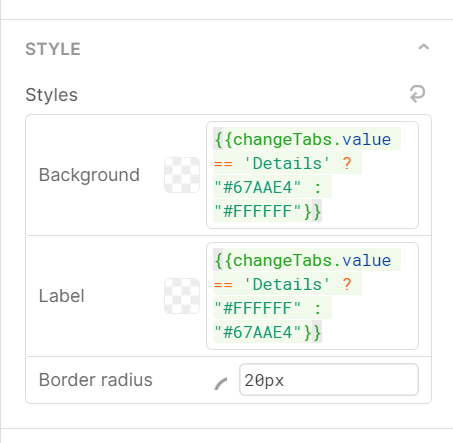 color settings for buttons - colors switch using a ternary according to temp state