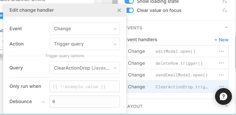 change handler triggers javascript clear dropdown on change