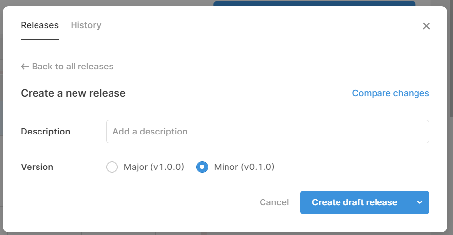 ‘Create New’ Release in Release Manager in Retool