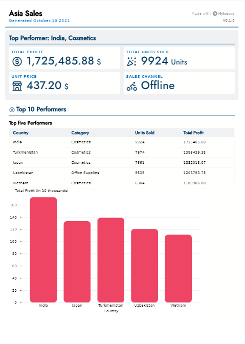 hybiscus report output with retool data