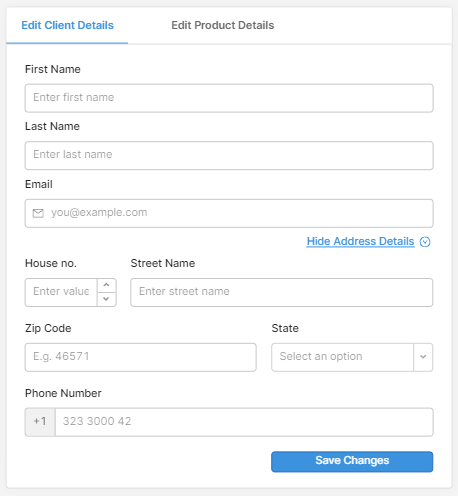 a retool form with a toggle link to show and hide address details