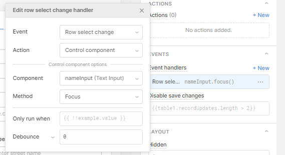 change handler using focus method