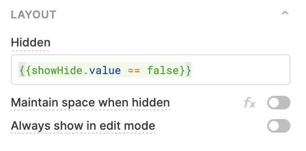 hidden value for showHide temp state