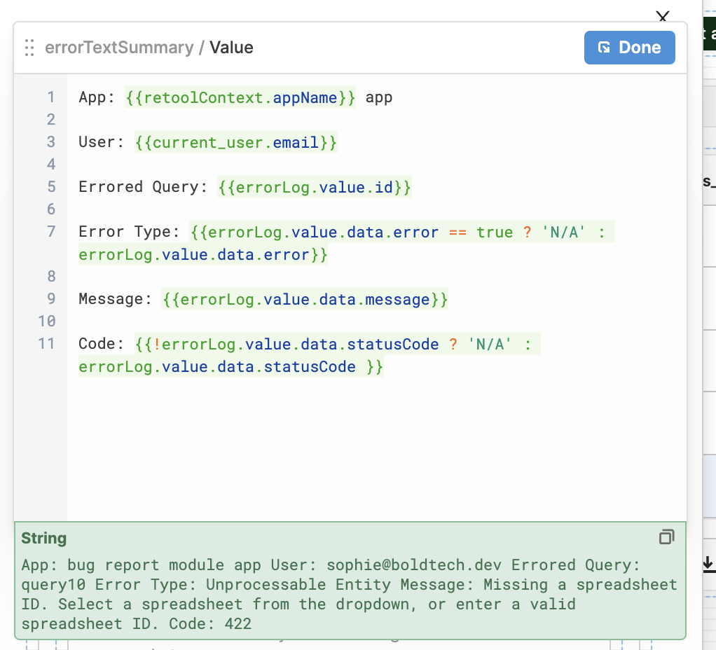 text component linked to error 