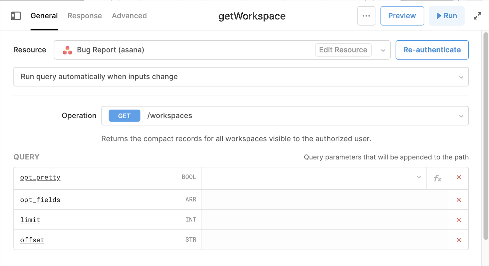 get workspace query asana in retool