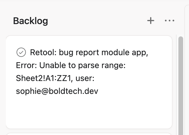 Asana ticket with Retool bug