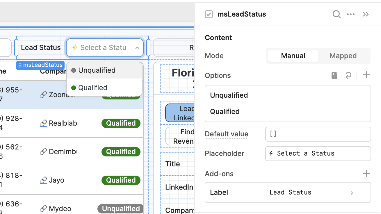 dropdown settings in retool