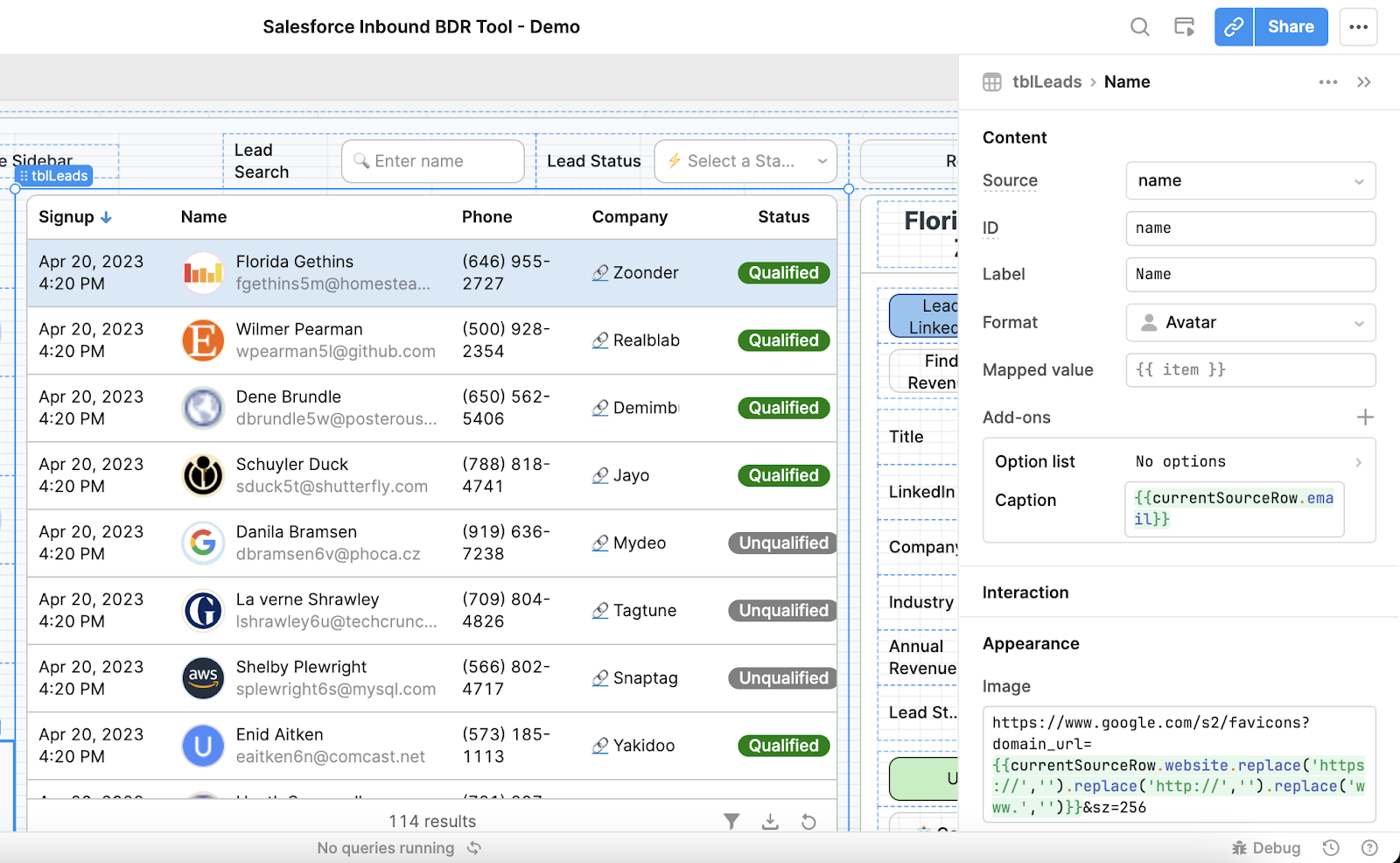 table column settings in retool