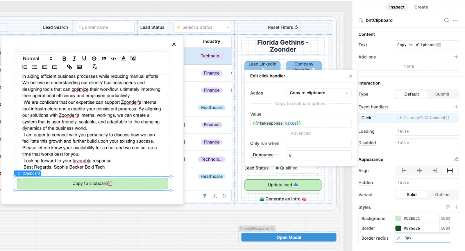 copy to clipboard event handler retool