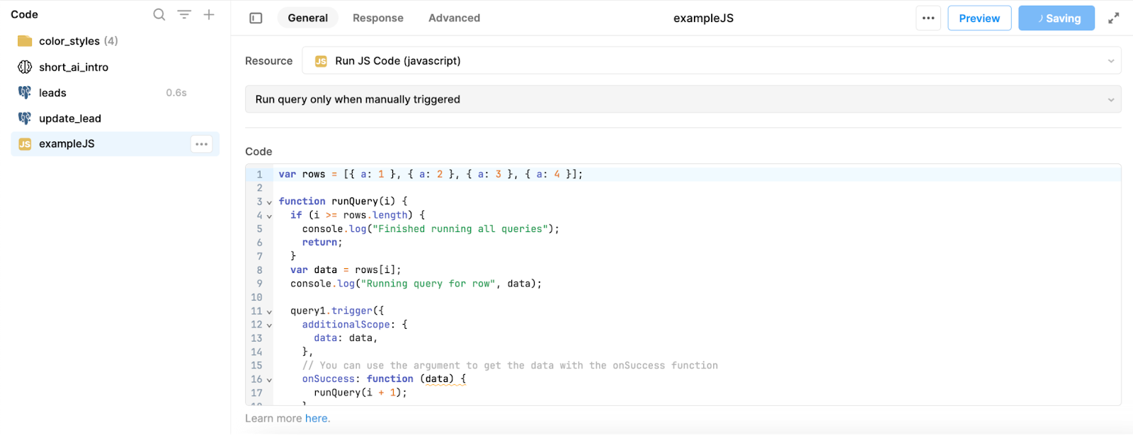 complex javascript in retool