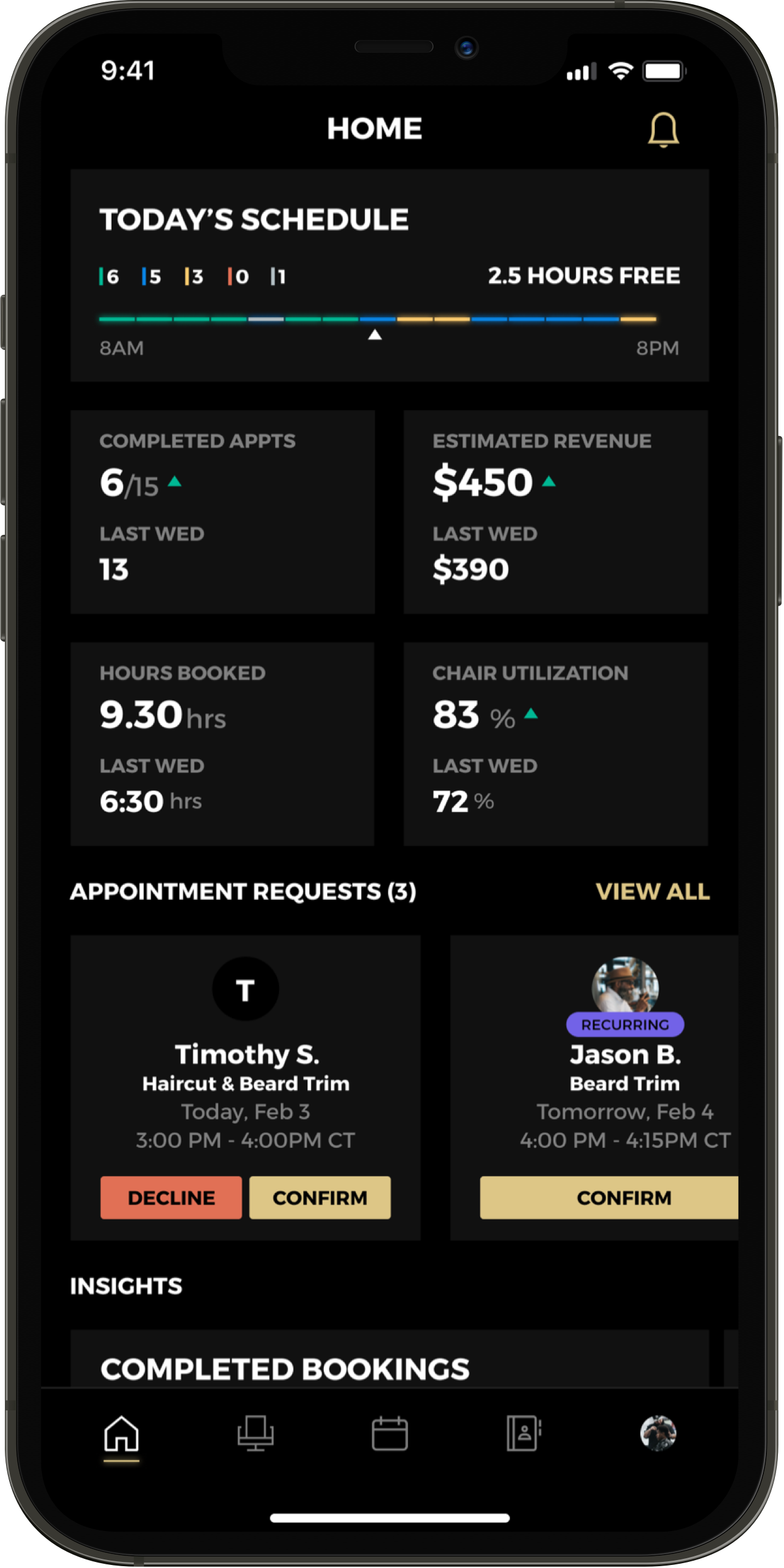 See all your day's appointments laid out clean and simple on theCut.