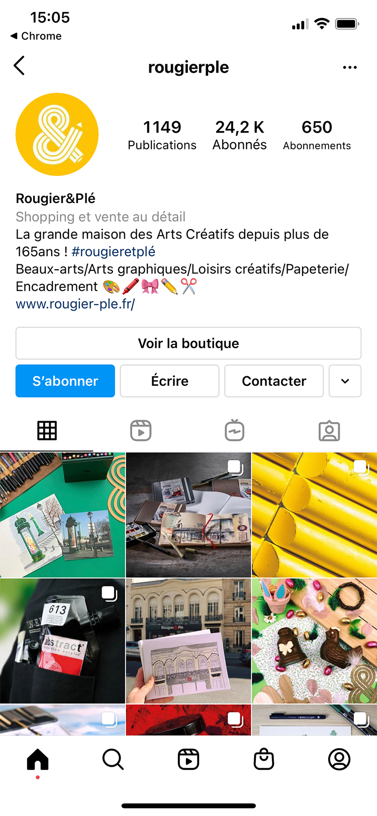 déroulement de l'expérience client Track and Engage - écran compte instagram