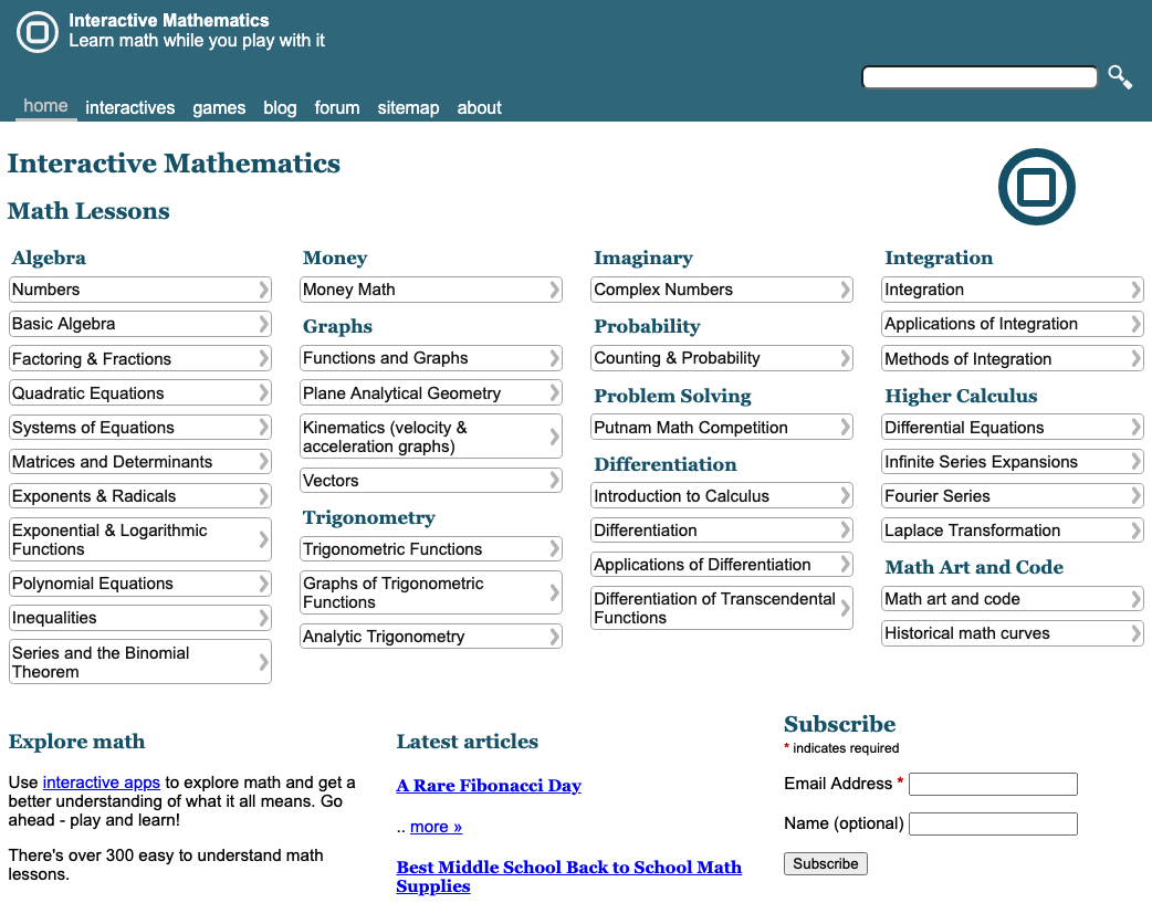 Interactive Mathematics homepage