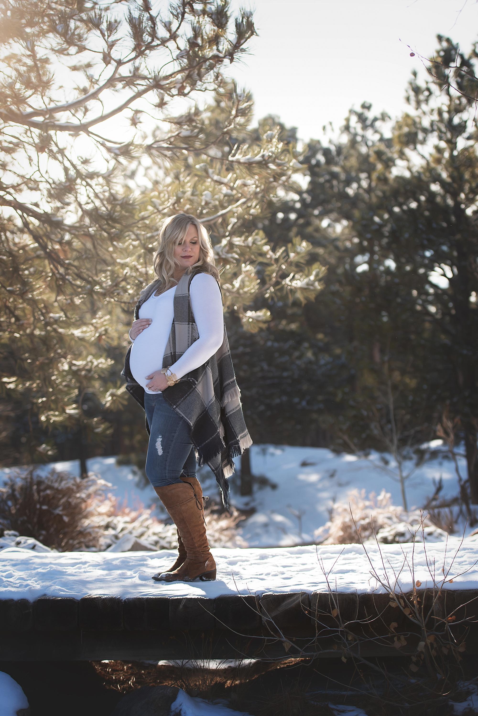 A pregnant woman during her maternity photoshoot