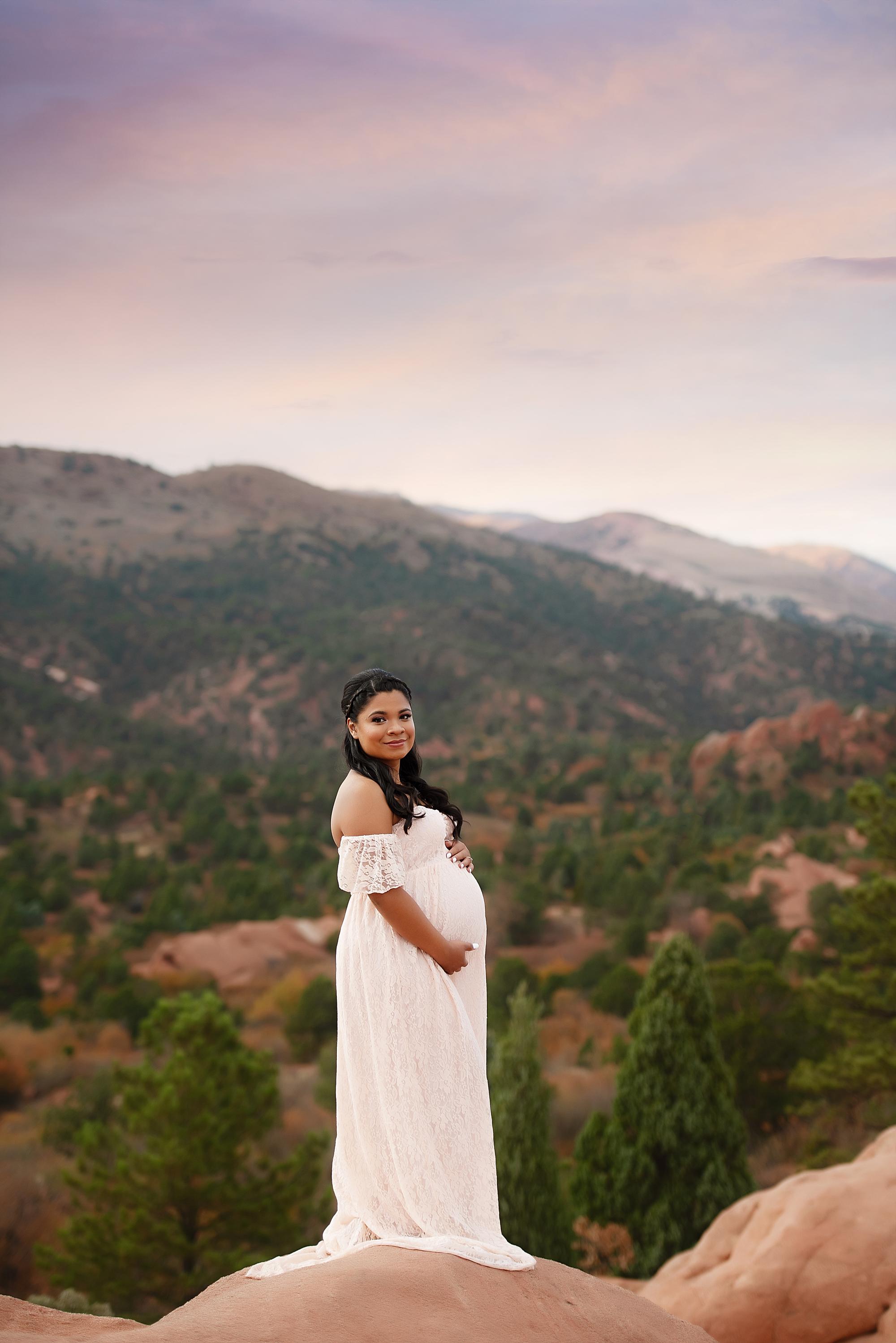 A pregnant woman during her maternity photoshoot