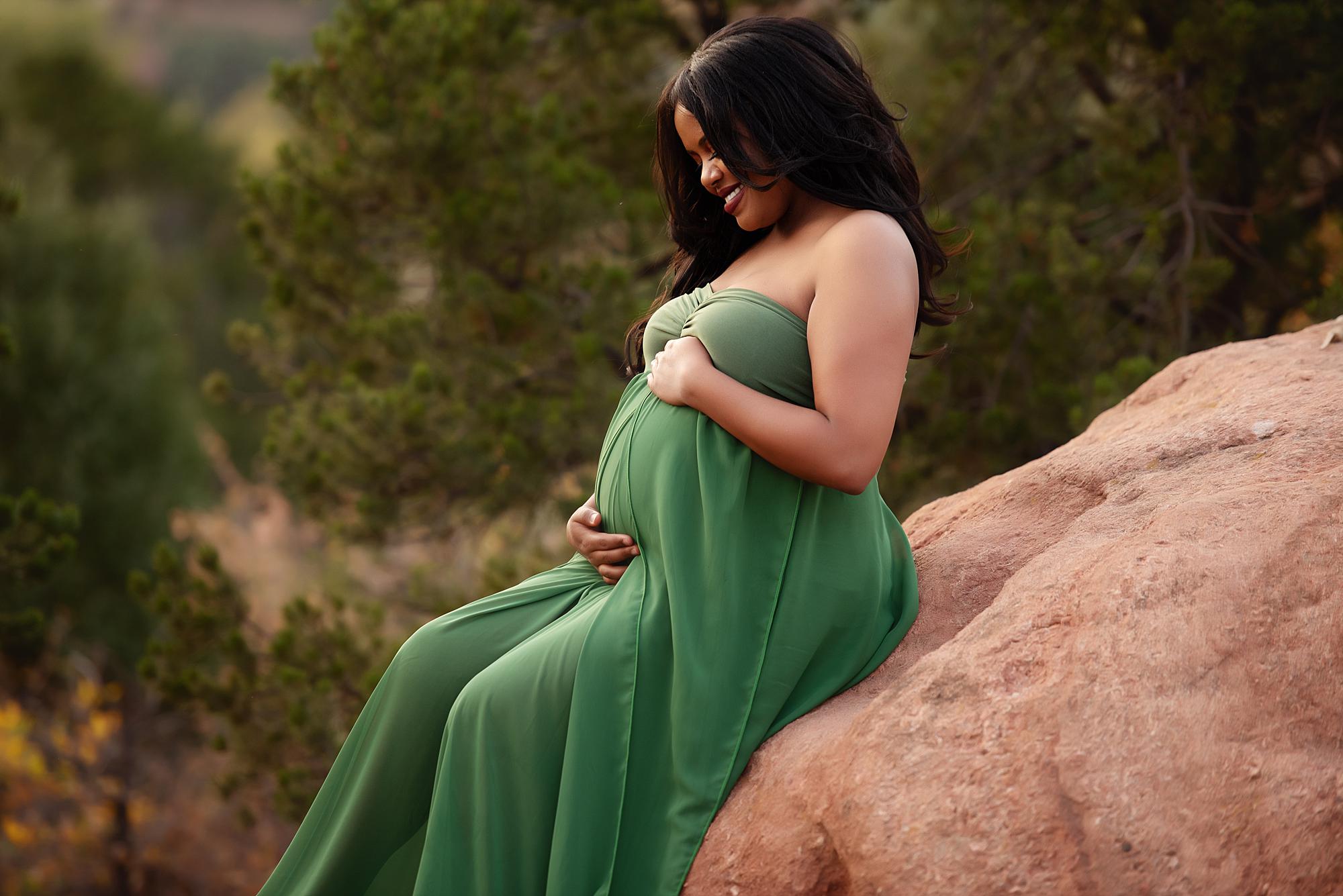 A pregnant woman during her maternity photoshoot