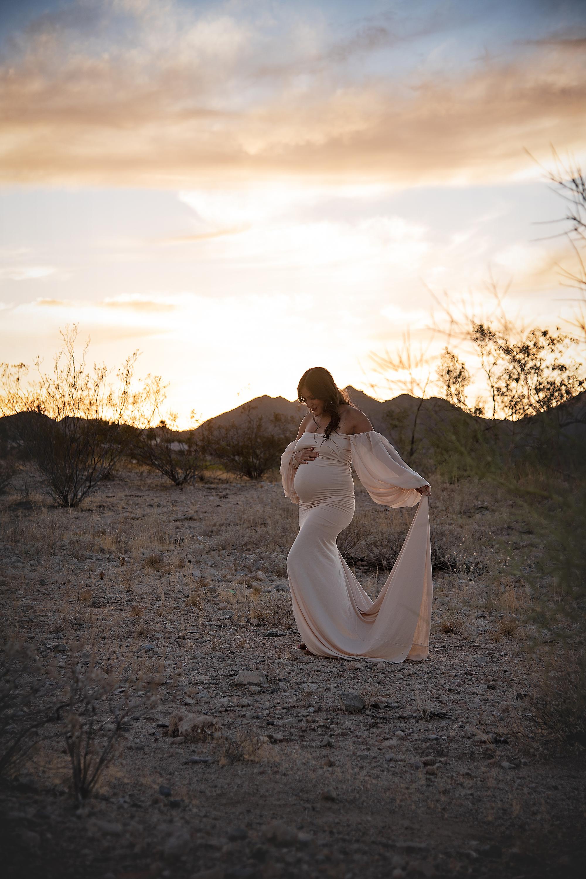 A pregnant woman during her maternity photoshoot