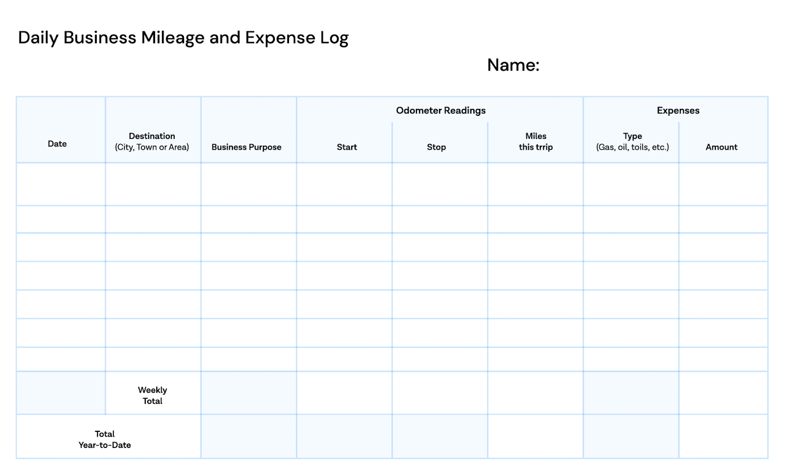 Mileage Log For Taxes