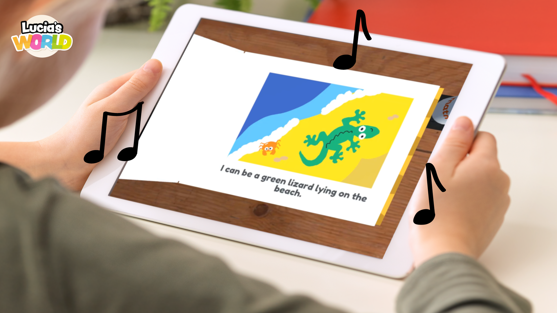 A child playing Lucia's World on a tablet.
