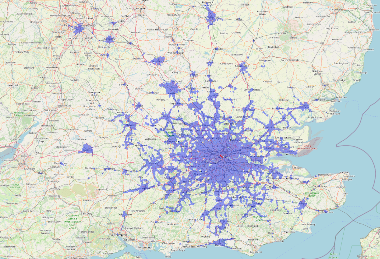 2-hour public transport catchment area