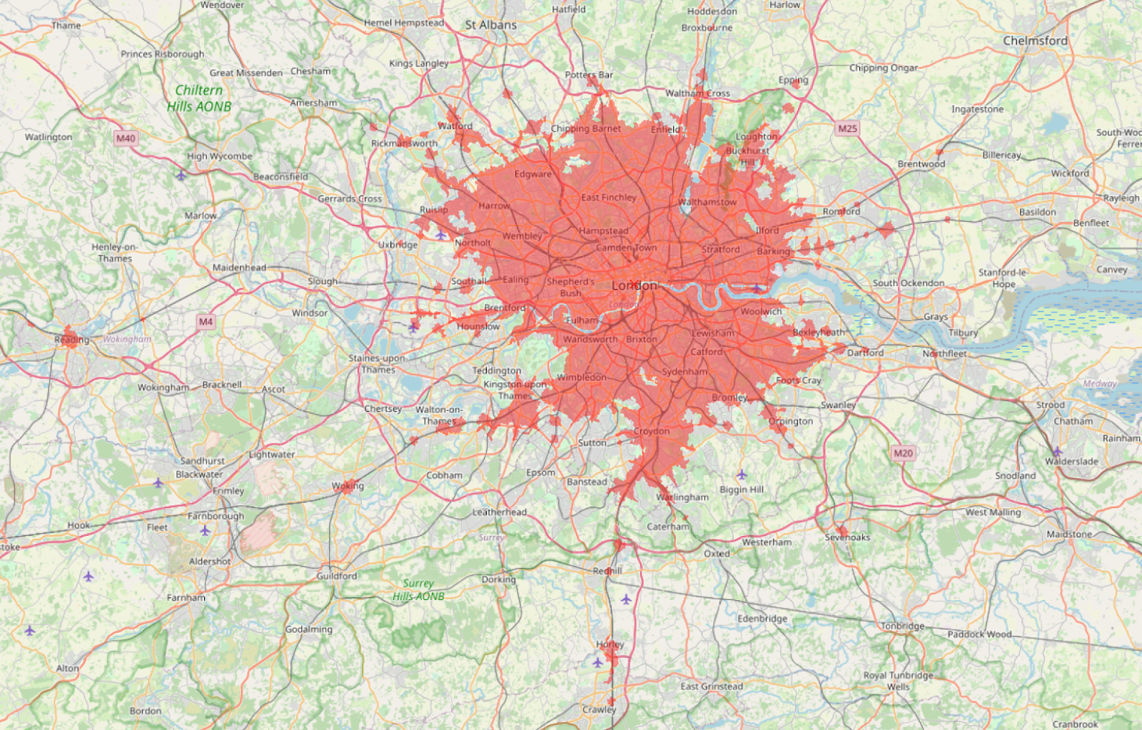 1-hour public transport catchment area