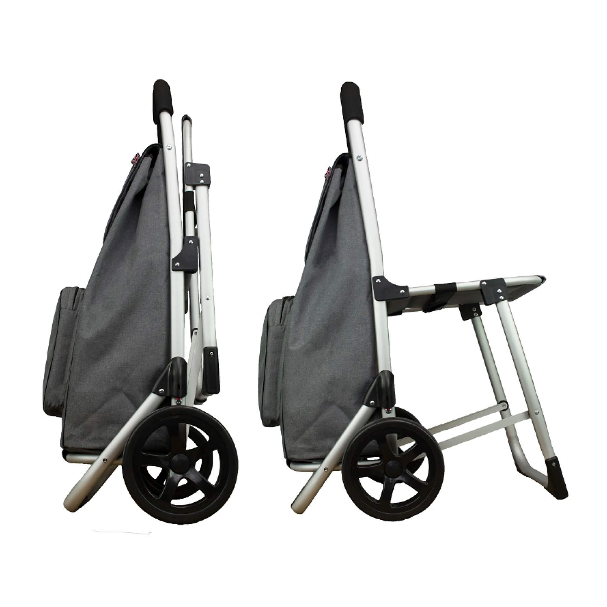 The BergsCaddie bag with a comfortable seat attached.