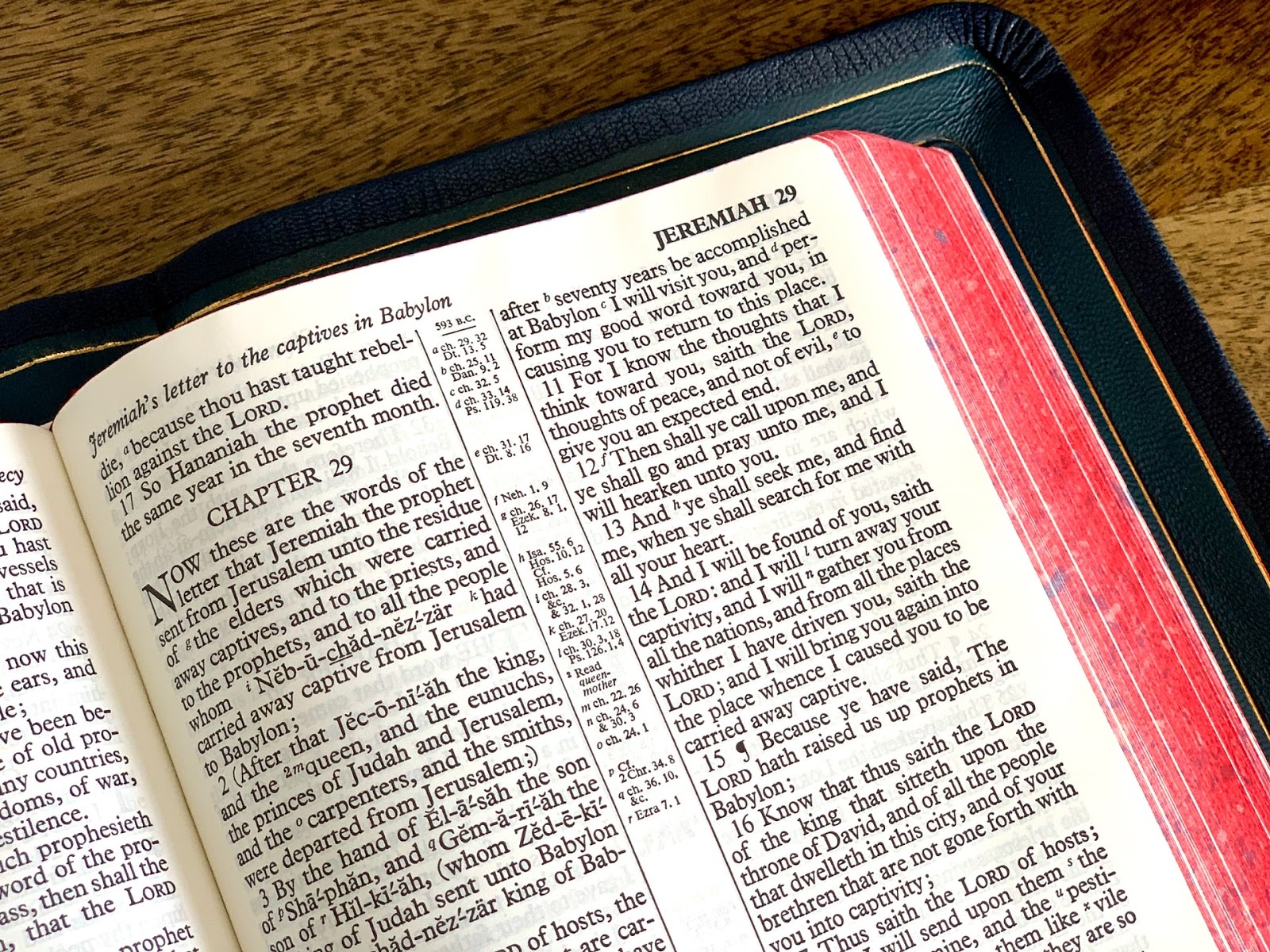 A King James Bible open to Jeremiah 29.