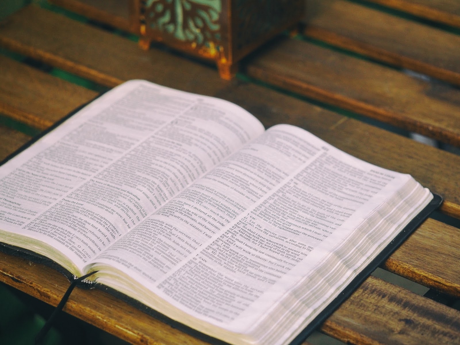 an open Bible on a table