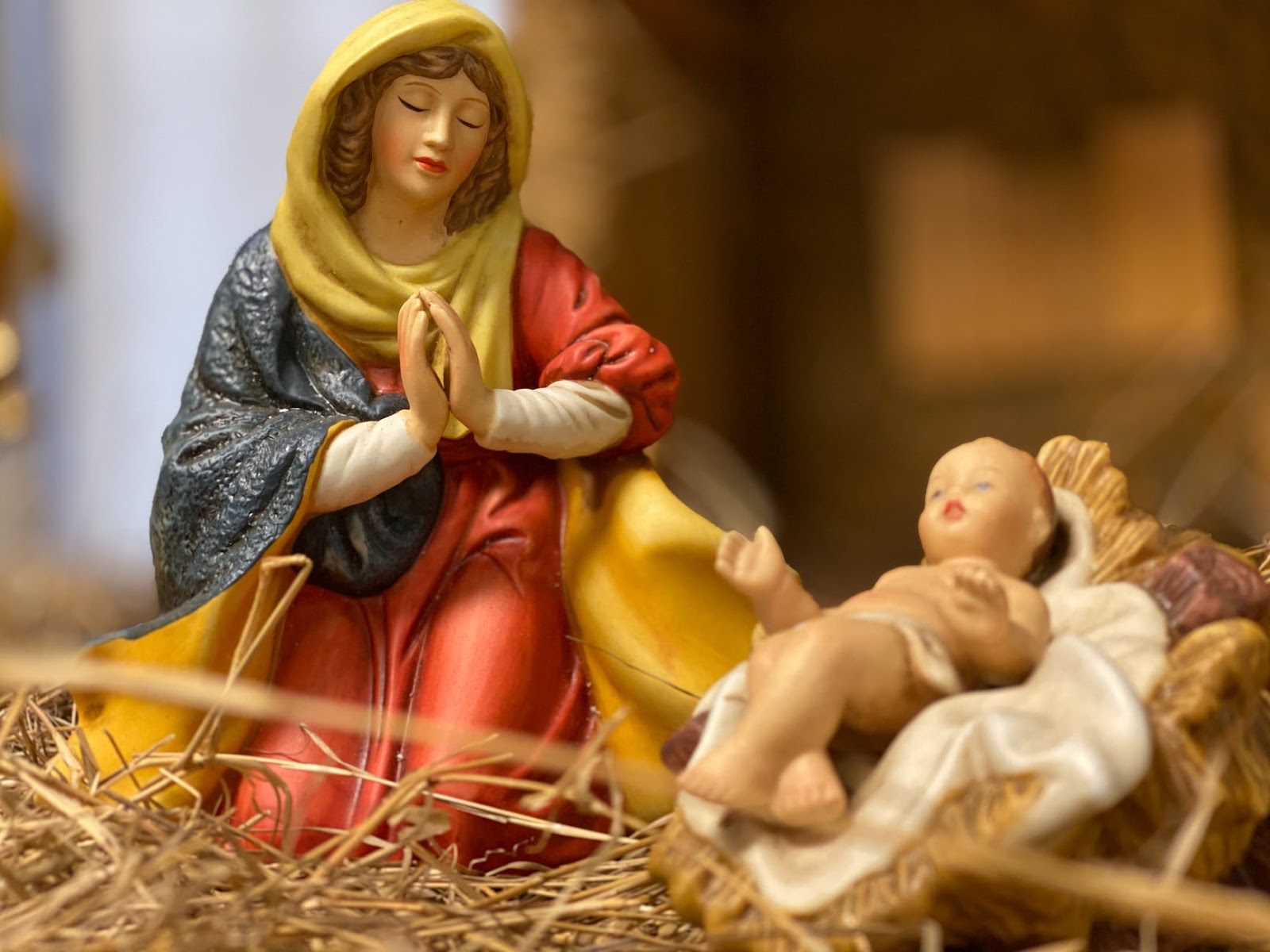Nativity statues of Mary and baby Jesus