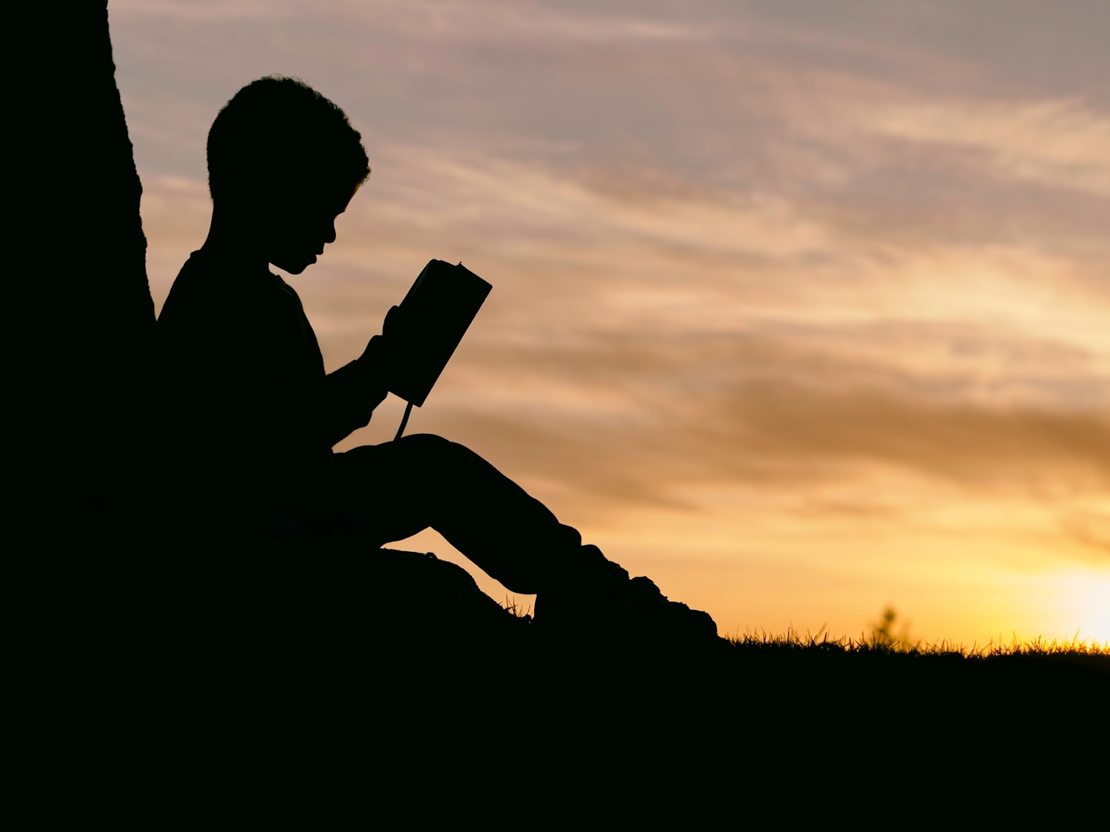 silhouette of a child reading the Bible