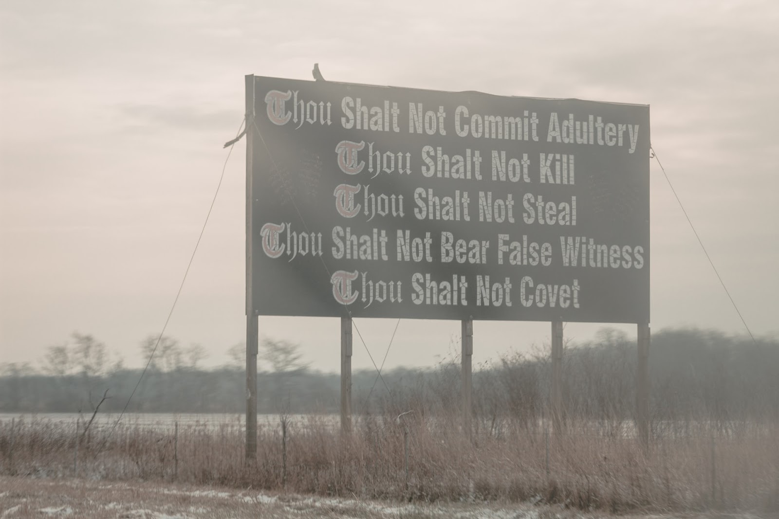 five of the ten commandments on a billboard