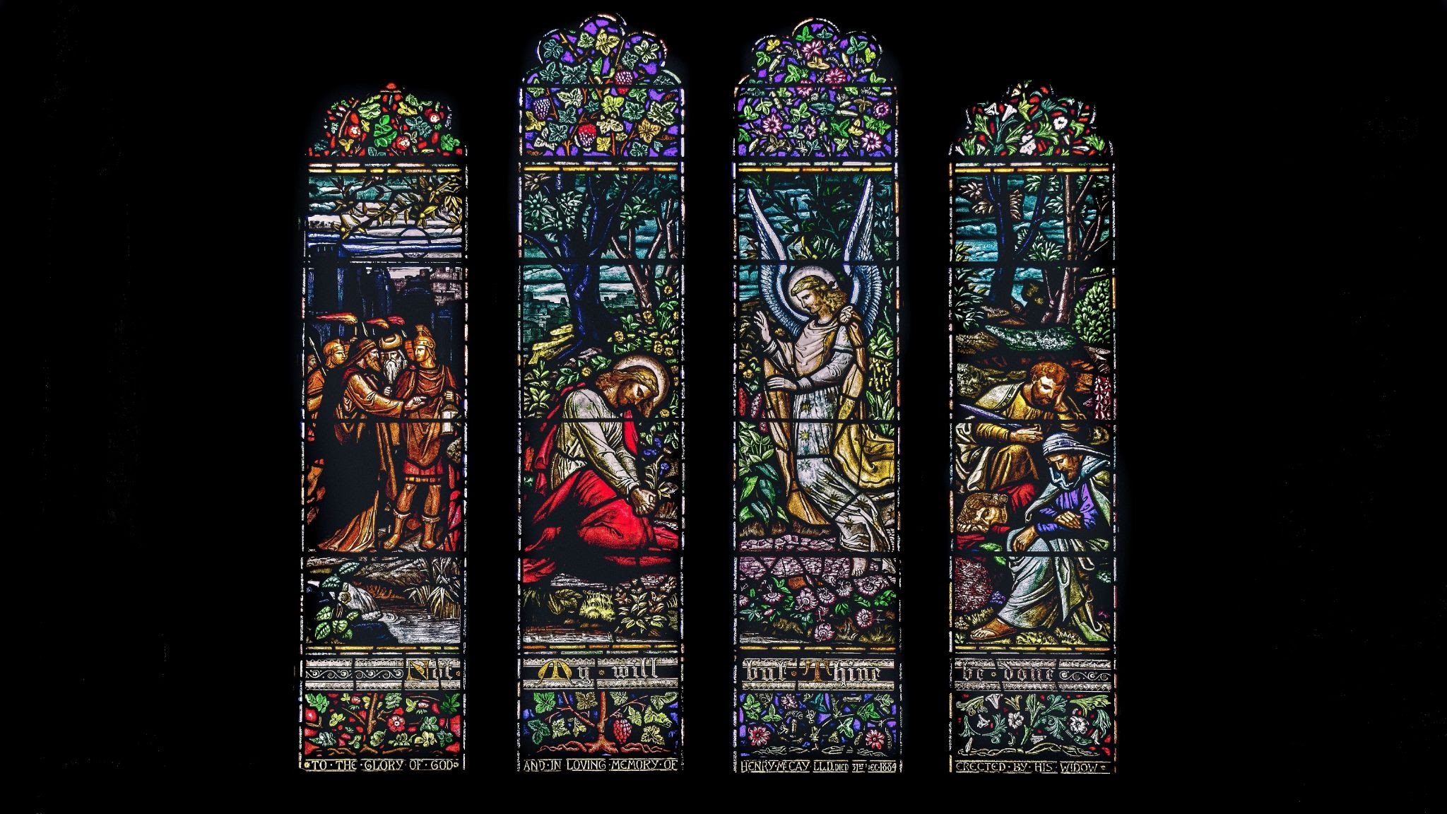 Stain-glass window depicting Jesus and his disciples