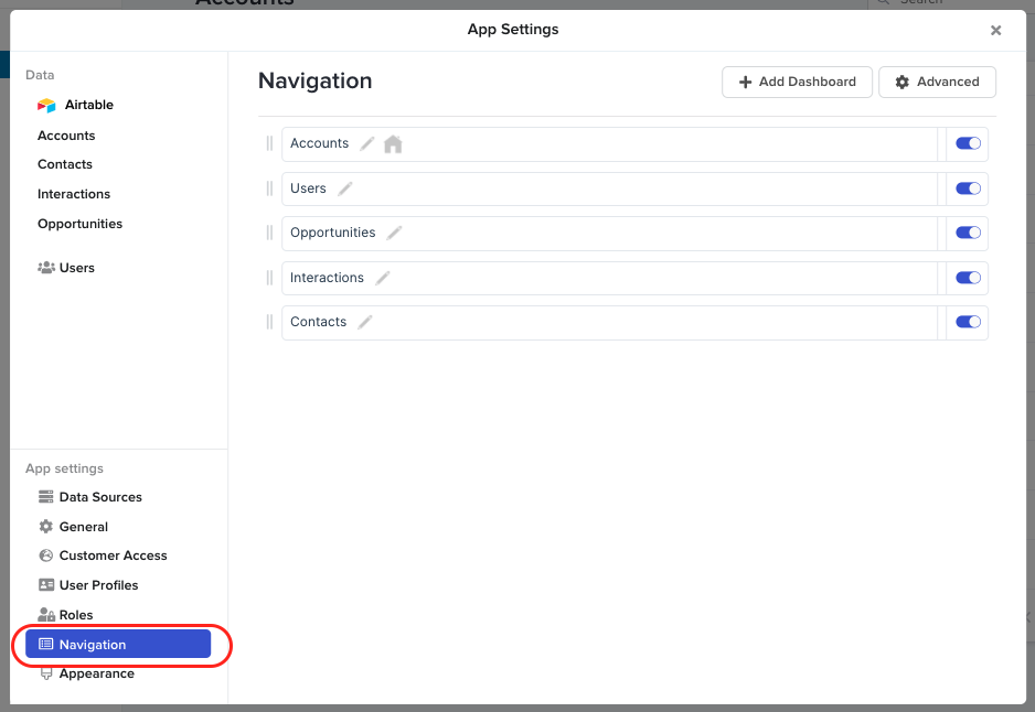Navigation settings in Stacker