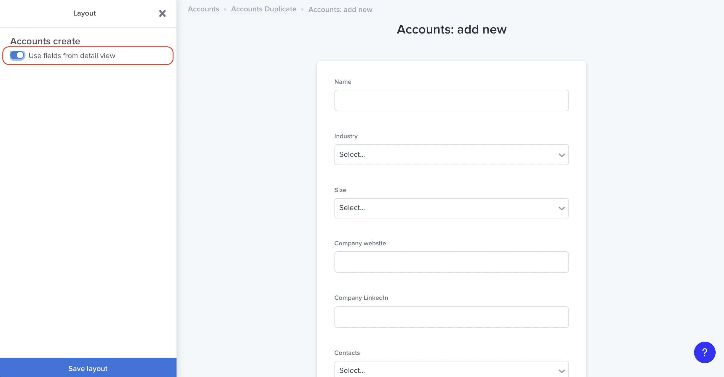 Create New Record page in Stacker