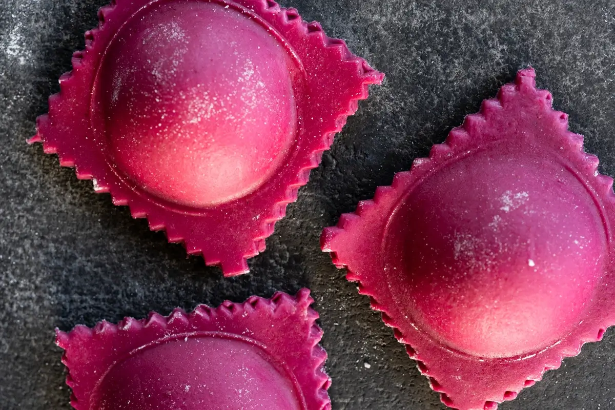 Homemade Beet & Goat Cheese Ravioli with Lemon Butter Sauce