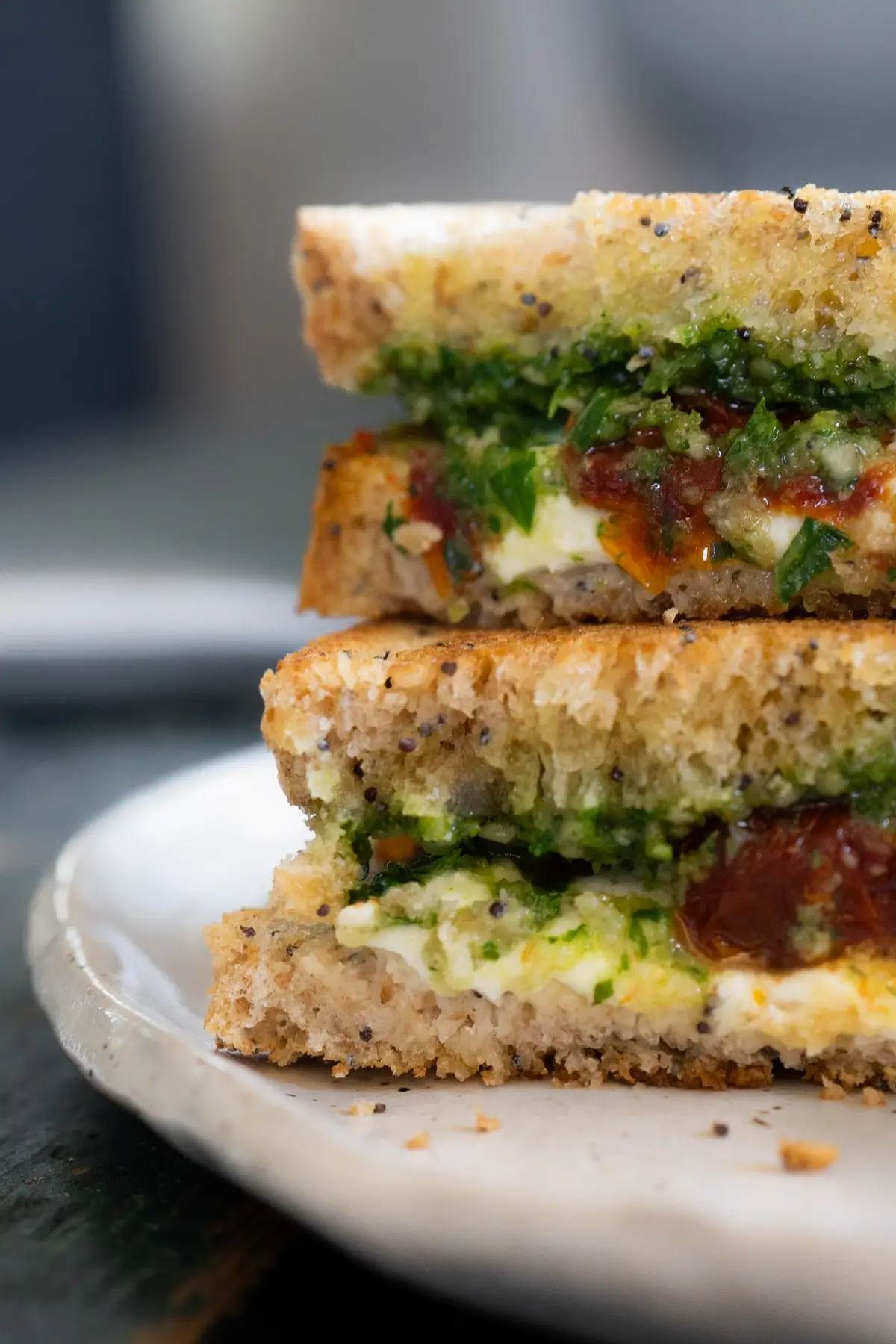 Pesto and SunDried Tomato Grilled Cheese Sandwich