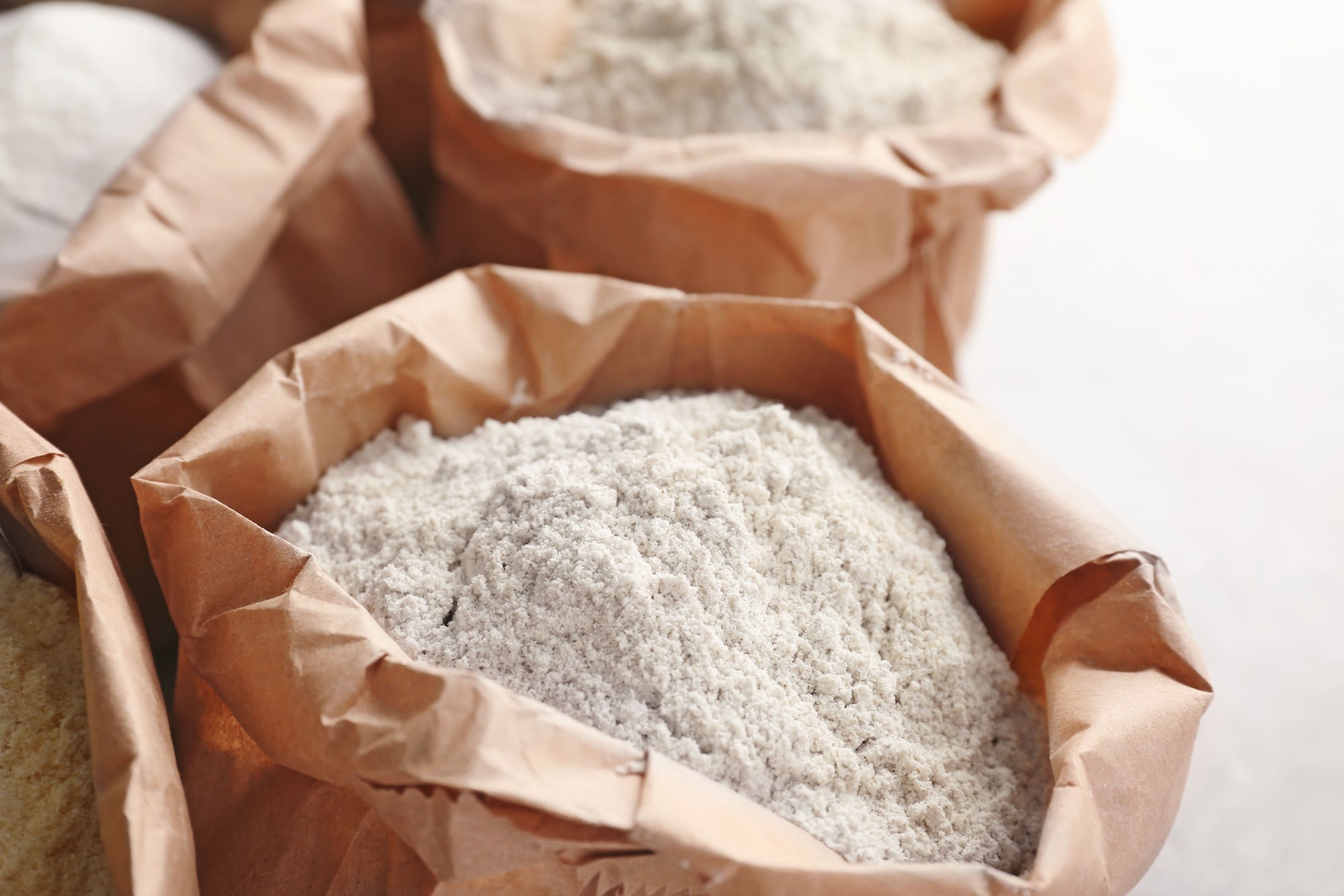 Bags of different types of flour