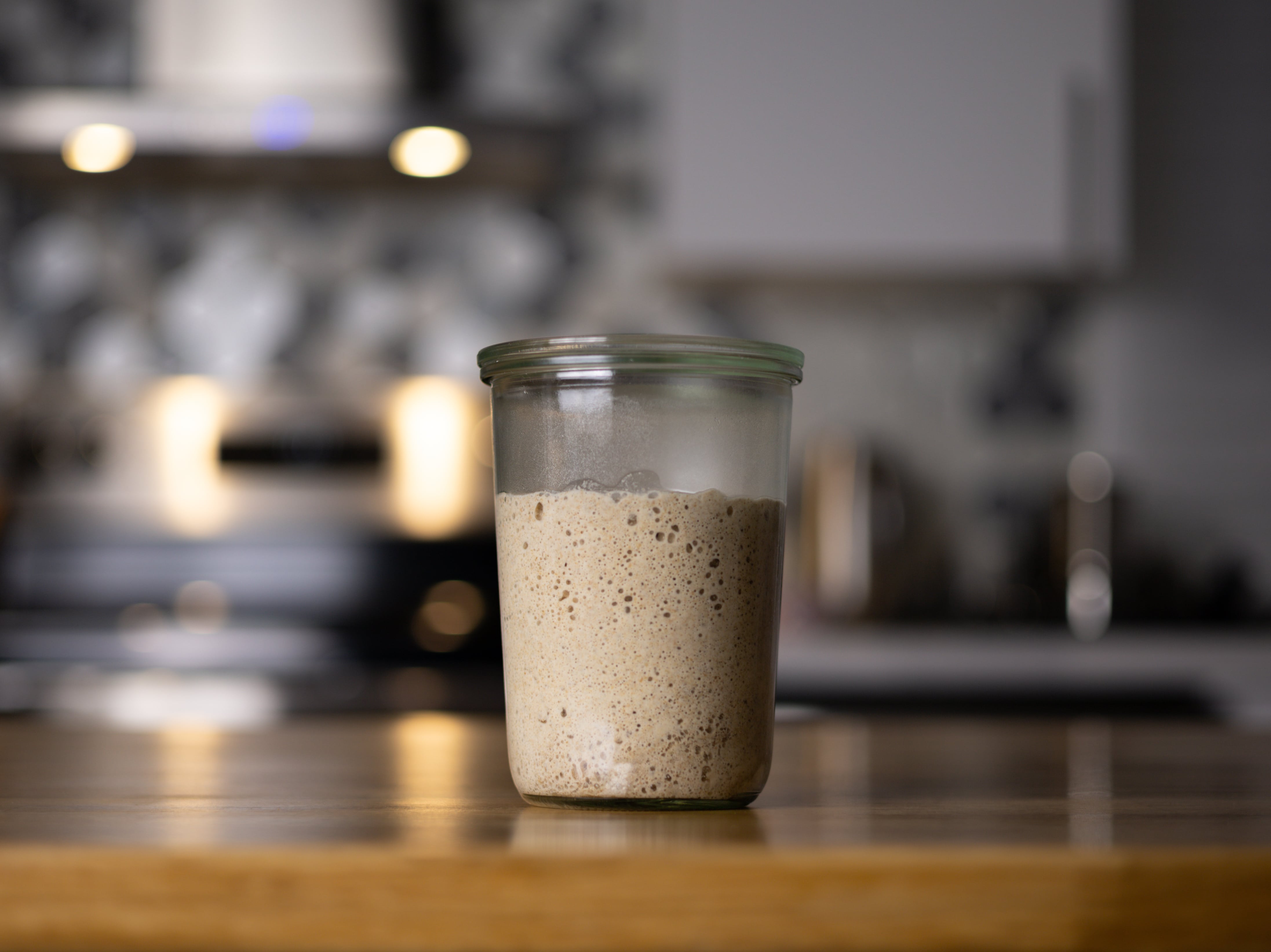 A jar of sourdough starter