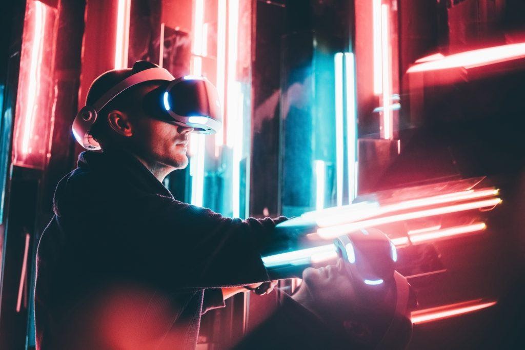 A person using a VR set for gaming.