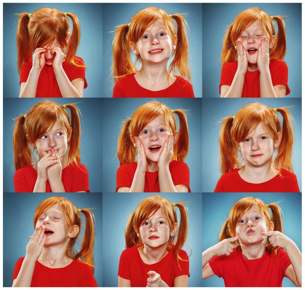A collage of girl with different emotions.