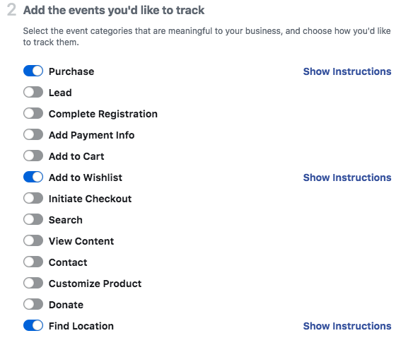 Facebook Pixel standard events