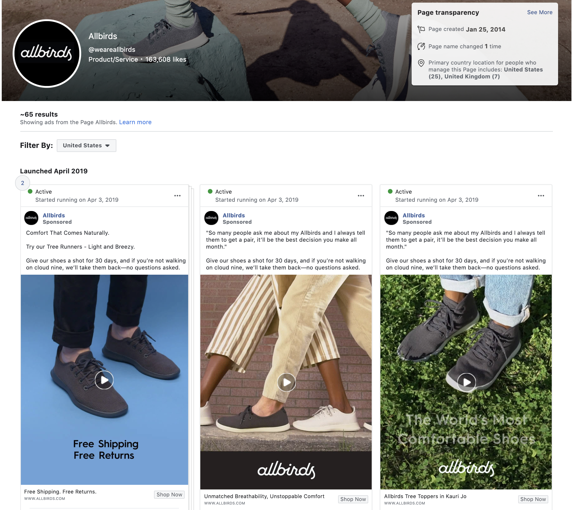 FB Ad Library - Allbirds