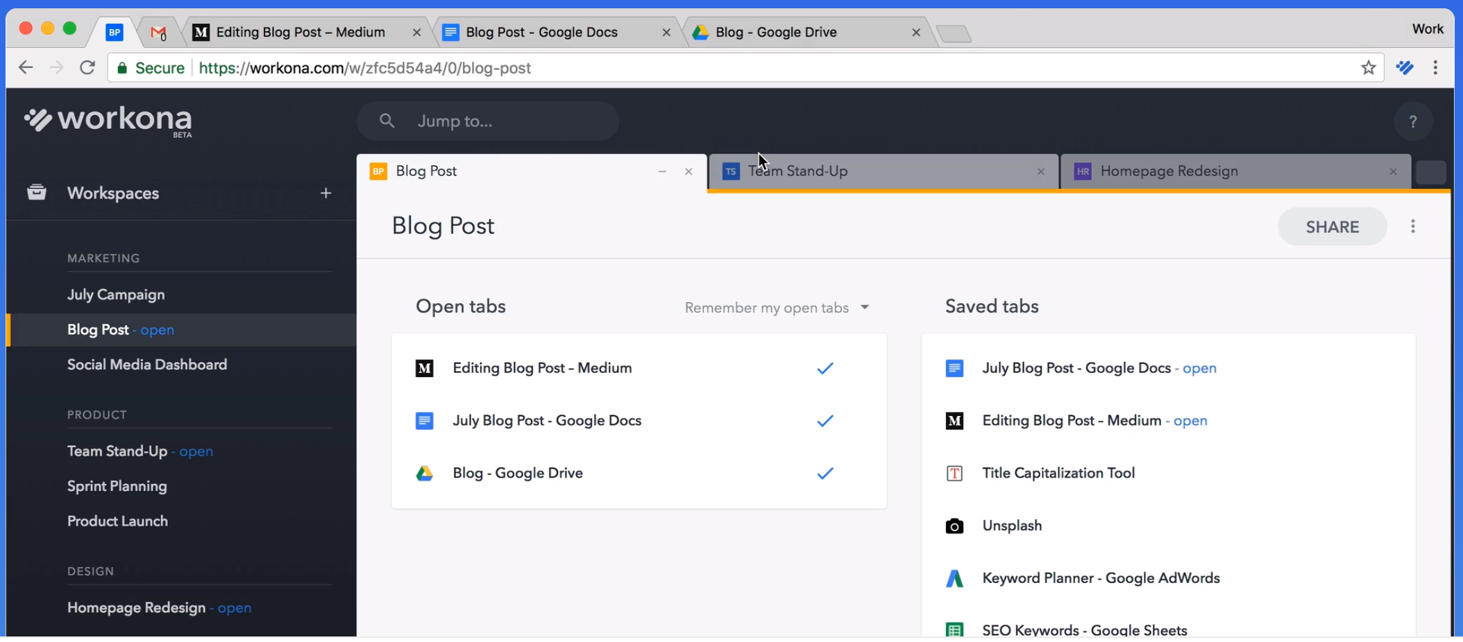 Workona chrome extension