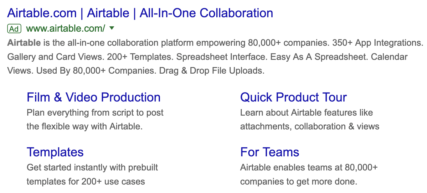 Airtable Google Ad social proof