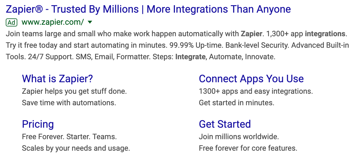 Zapier Google Ads CTAs