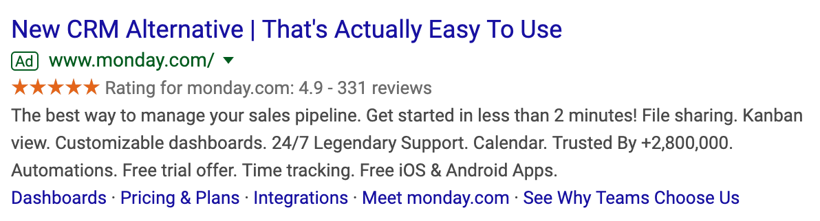 Monday Google Ad review extensions
