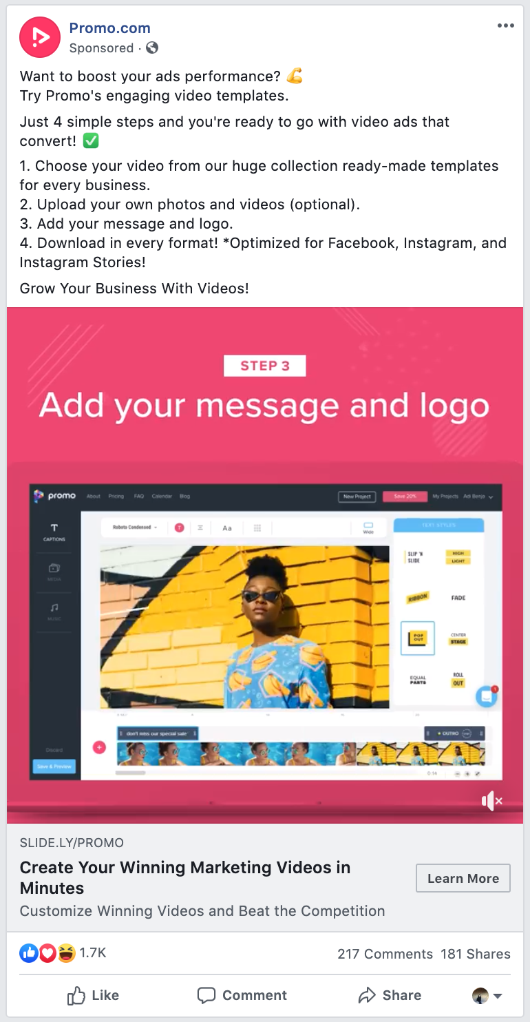 Promo.com Facebook Ad